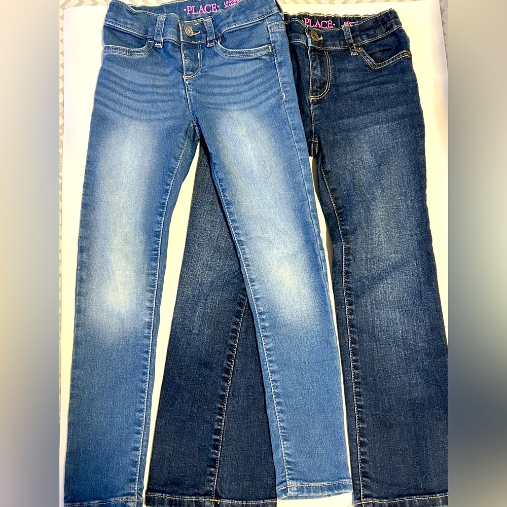 Girls size 6 LOT The Childrens Place blue jeans stretch jeggings and bootcut